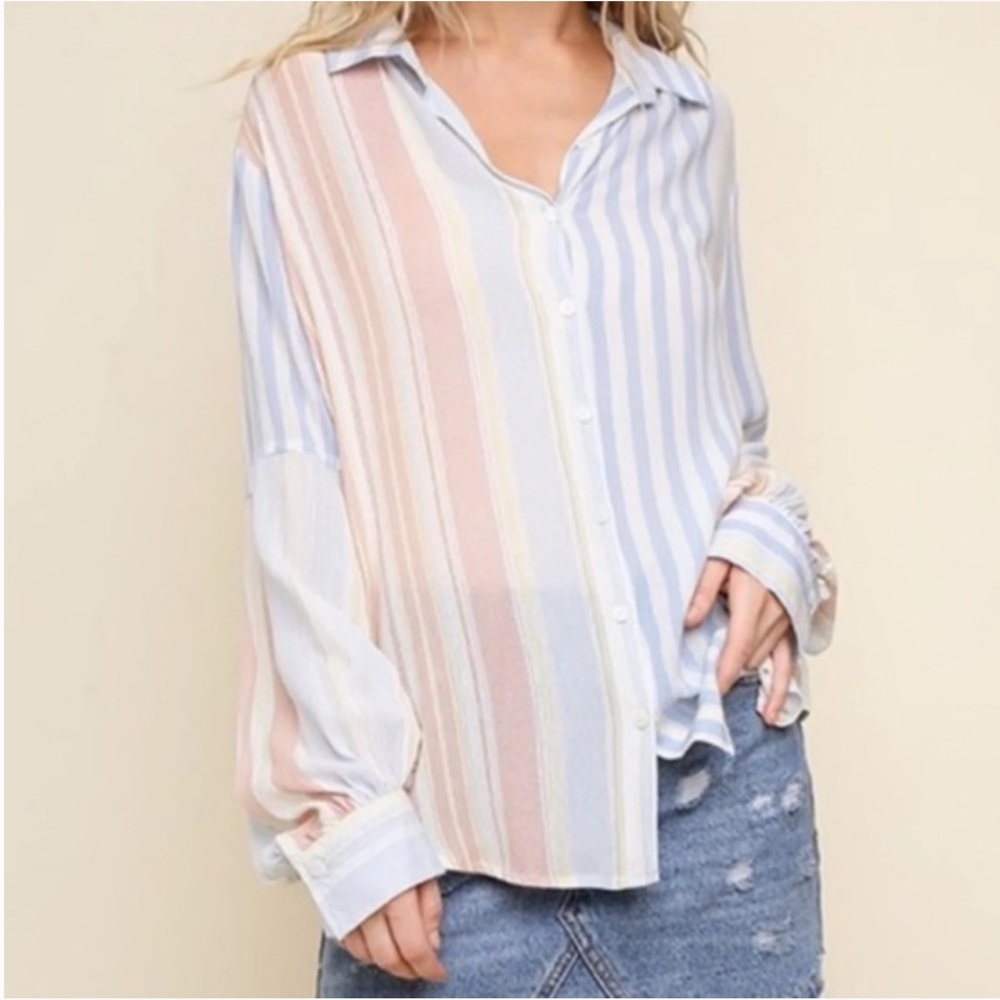 Umgee Striped Button Down Top Size Large